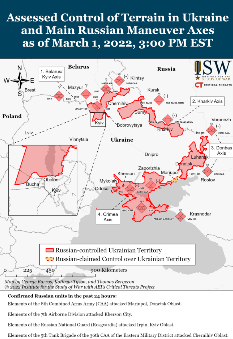 Wie ist der aktuelle Stand (01.03.22) der russischen Truppen in der Ukraine?