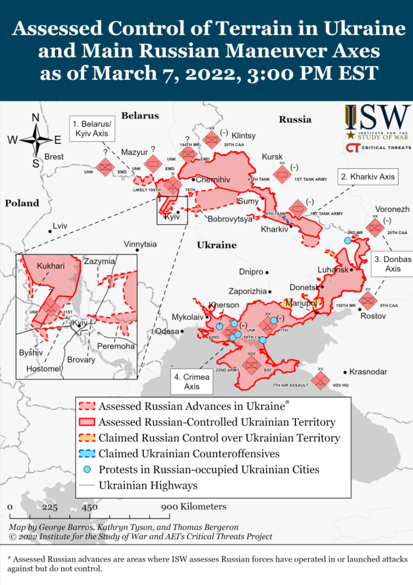 Wie ist der aktuelle Stand (07.03.22) der russischen Truppen in der Ukraine?