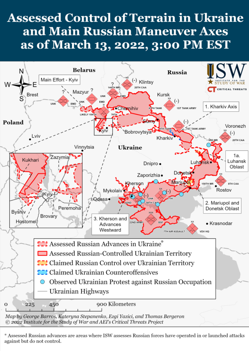 Wie ist der aktuelle Stand (13.03.22) der russischen Truppen in der Ukraine?