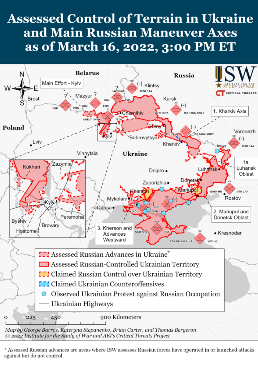 Wie ist der aktuelle Stand (16.03.22) der russischen Truppen in der Ukraine?