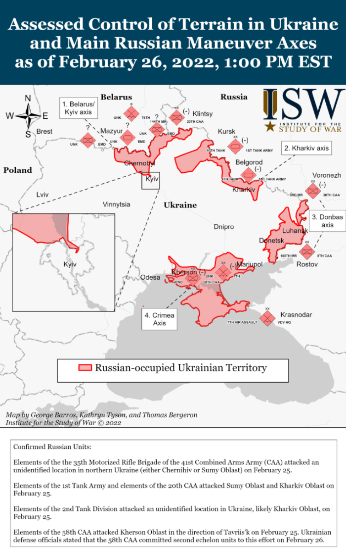 Wie ist der aktuelle Stand (26.02.22) der russischen Truppen in der Ukraine?