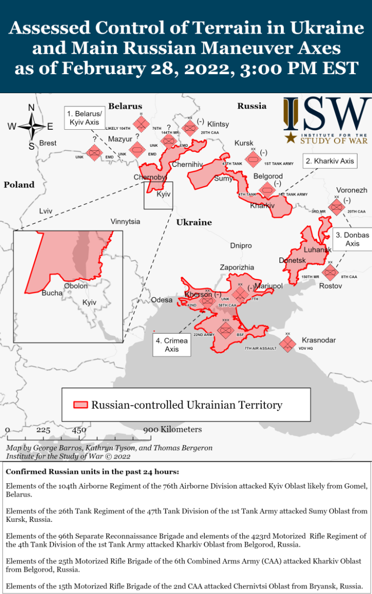 Wie ist der aktuelle Stand (28.02.22) der russischen Truppen in der Ukraine?